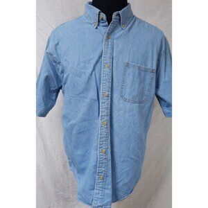 Route 66 Mens Large Blue Cotton Button Down Short Sleeve Outdoors Denim Shirt